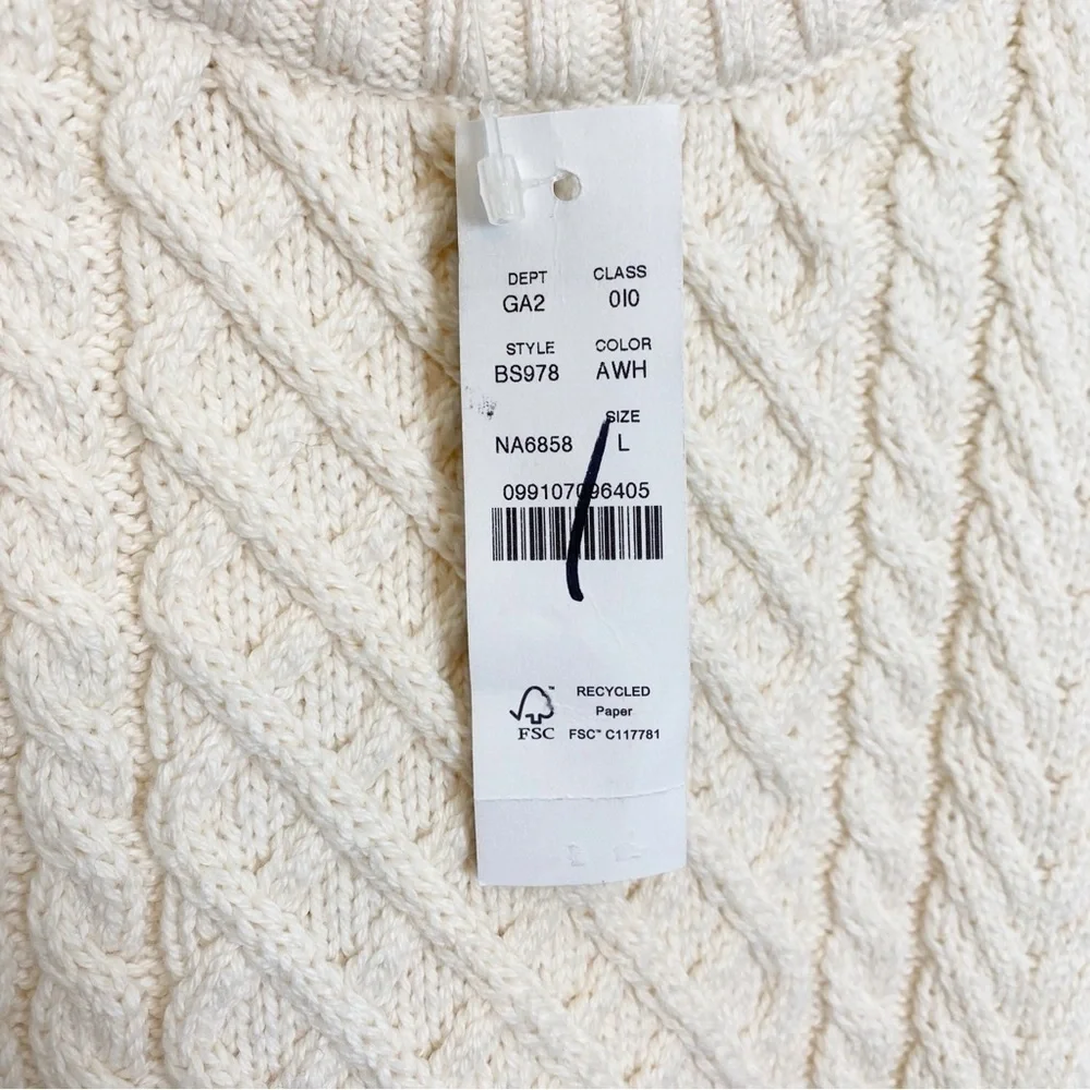 J. Crew Cable-Knit Puff-Sleeve Crewneck Sweater BS978
